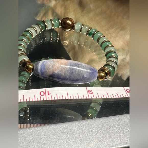 SODALITE + AVENTURINE + HEMATITE NATURAL BRACELET size 7” - Picture 8 of 15